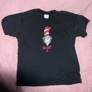 Dr. Seuss Black Tee with Red and White Cat in the Hat